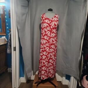 Josephine Chaus Red & White Floral Slip‑On Dress – Size Large, Side Slit